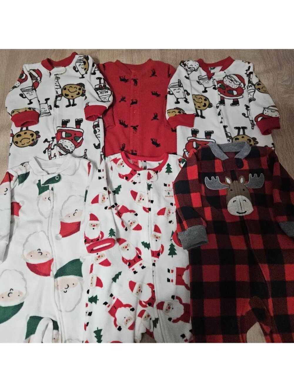 Lot Of 6 Carters Fleece Footed Pjs Pajamas Size 6 Months Boys Cozy Santa Moose